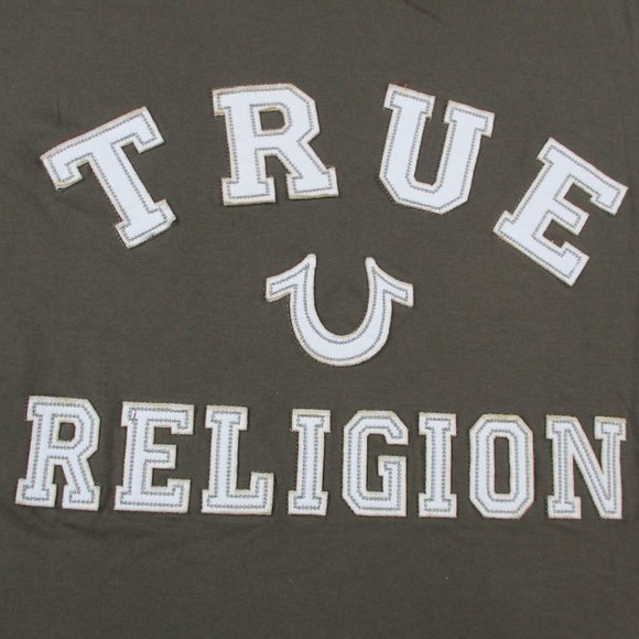 True Religion Shirt Adult 3XL XXXL Brown Embroidered Spell Out Crewneck Tee Mens - Picture 3 of 9